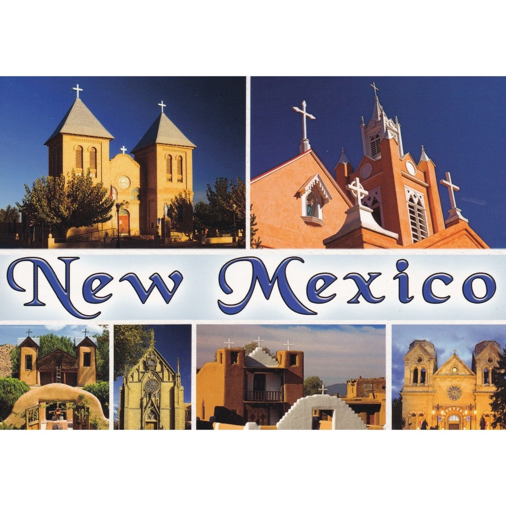 New Mexico Churches Postcard Santa Fe Taos Southwestern Travel Architectural